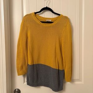 LOFT Yellow and Gray Crew Neck Sweater